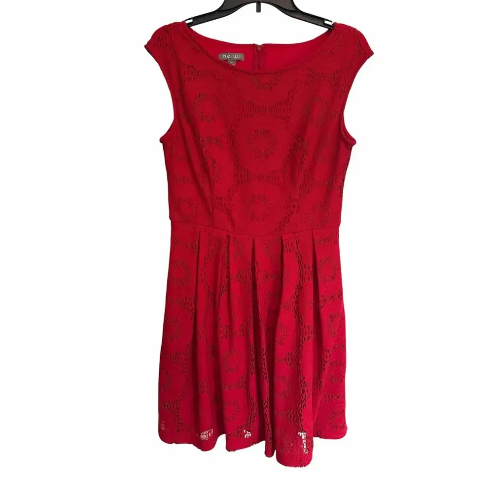 Roz & Ali Red Lace Fit & Flare Dress Size 10 Cap Sleeve Cocktail Party